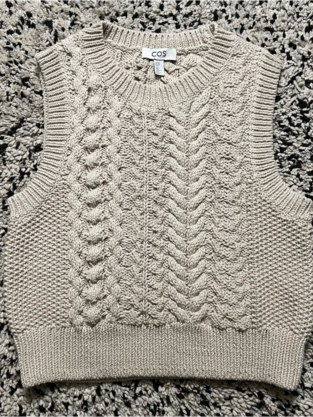 COS Sweater Vest Chunky Cableknit Beige Women’s Size XS - Picture 5 of 15